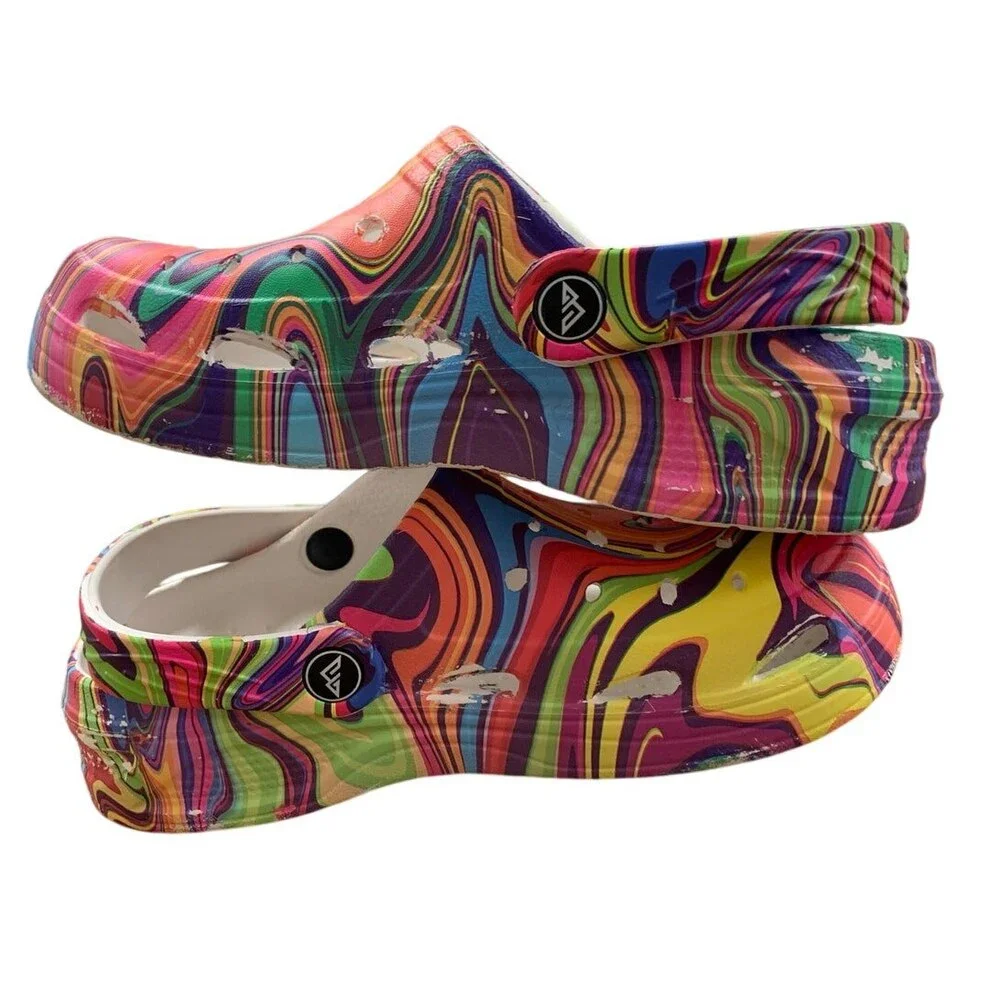 Mallaza Kids SIze 3/4 Rainbow Swirl Slip On Heel Strap Garden Clog Sandal Shoes